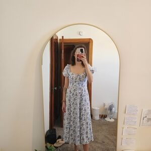 Blue Floral Puff-Sleeve Midi Dress - Women's